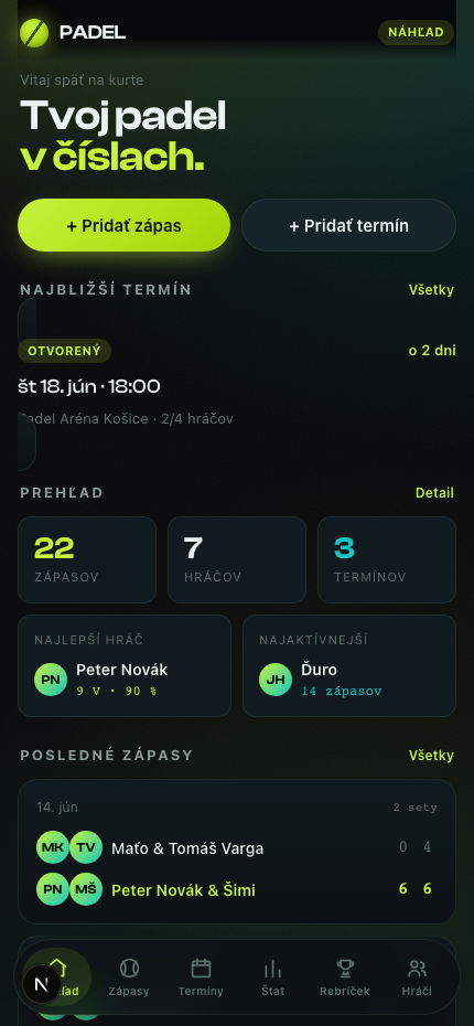 Náhľad appky — prehľad